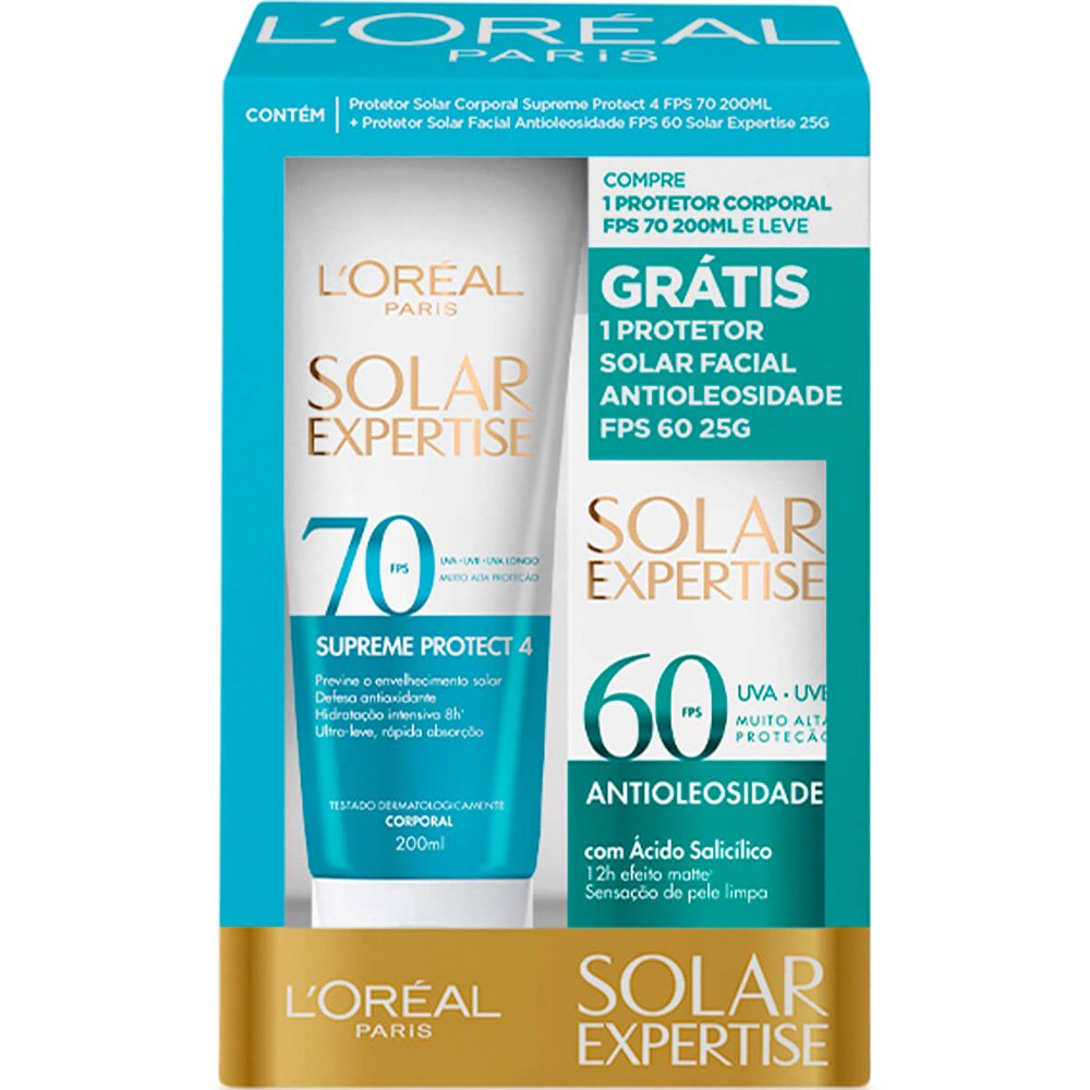 Protetor Solar Loreal Fp70 200ml Gratis Antioleosidade Fp60 25g