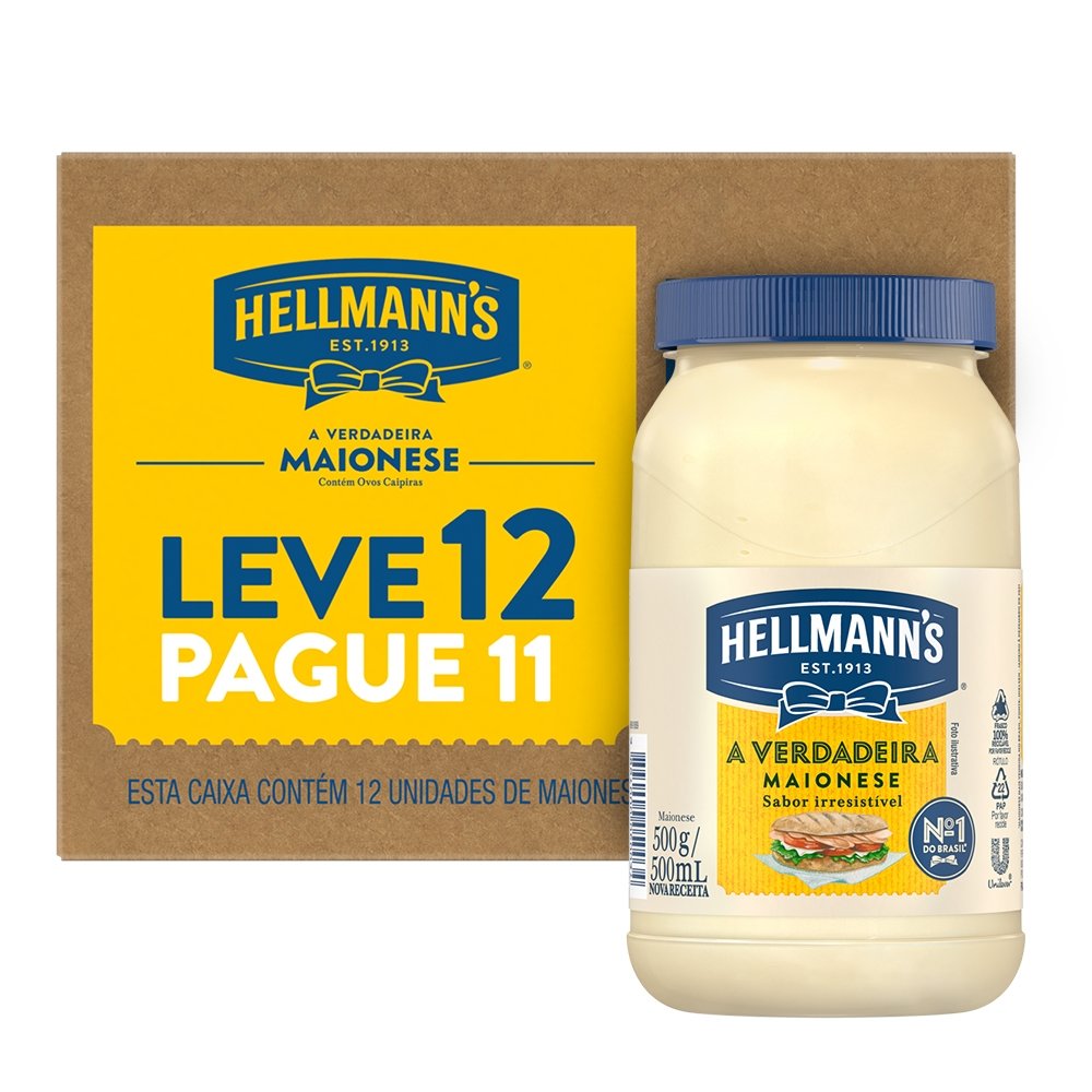 Maionese Hellmann's 500g - Embalagem com 12 Unidades (Leve 12 Pague 11)