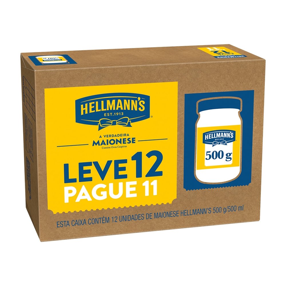 Maionese Hellmann's 500g - Embalagem com 12 Unidades (Leve 12 Pague 11)