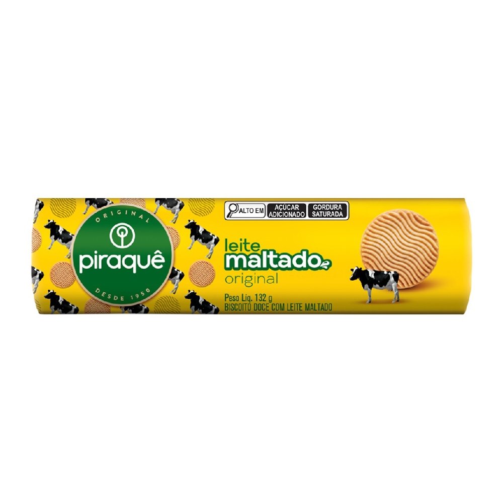 Biscoito Piraquê Leite Maltado 132g - Embalagem com 50 Unidades