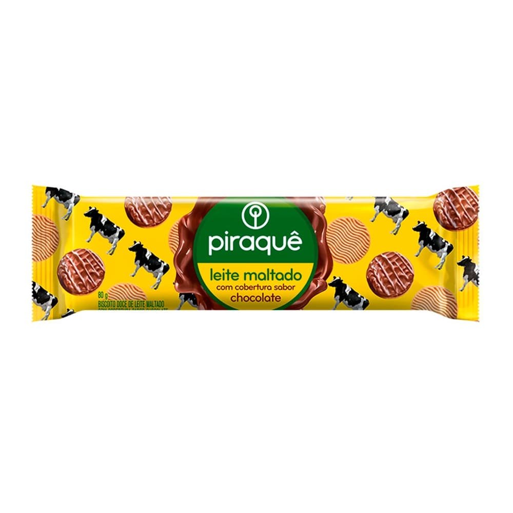 Biscoito Piraque Maltado Coberto 80g Embalagem com 40 Unidades