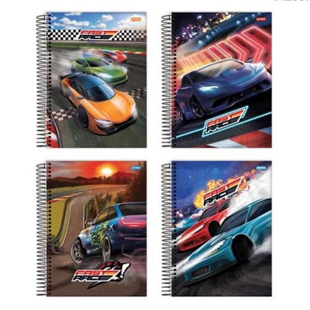 Caderno Espiral Universitário Capa Dura 15 Materia 240 Folhas Fast Race Jandaia Sortido
