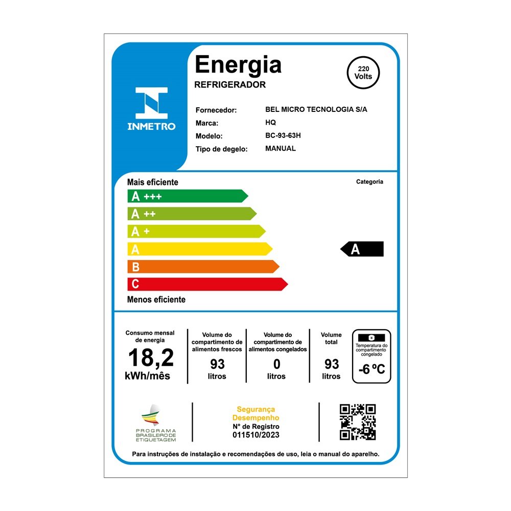 Frigobar Geladeira HQ 93 Litros Inox HQ-93FB 220V