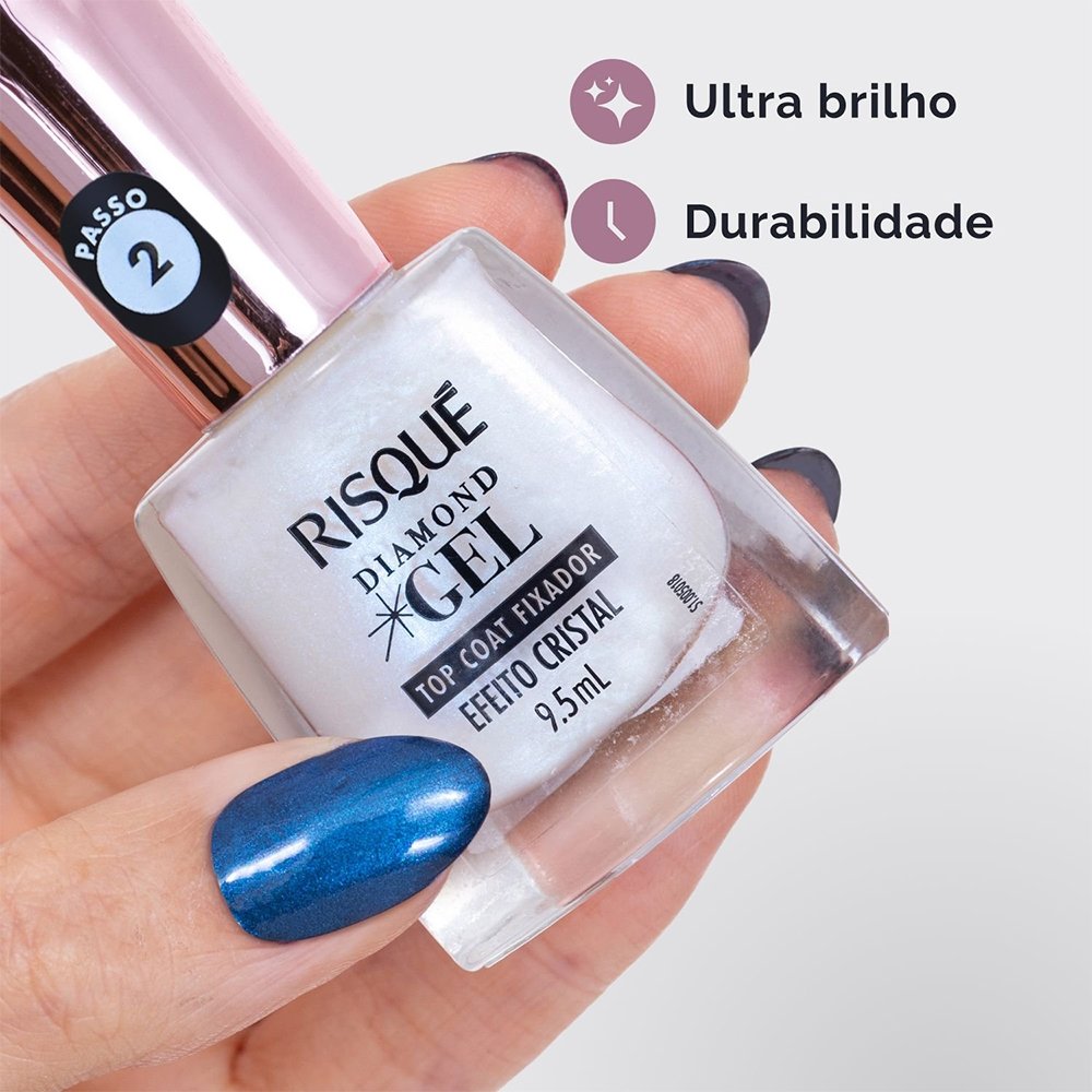 Esmalte Risqué Diamond Gel Top Coat Fixador Efeito Cristal Avulso 9,5ml