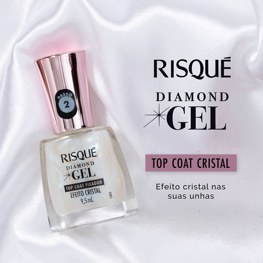 Esmalte Risqué Diamond Gel Top Coat Fixador Efeito Cristal Avulso 9,5ml