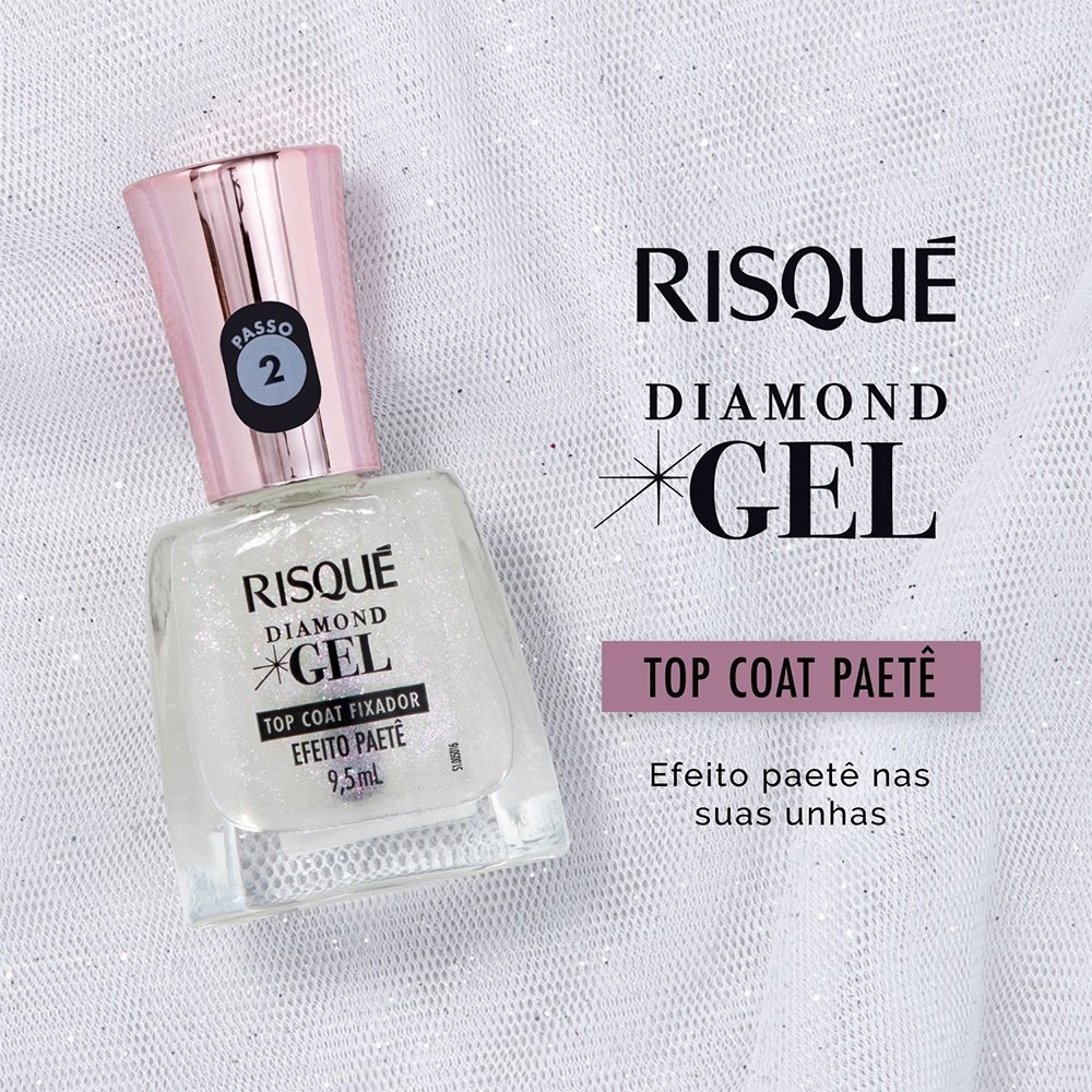 Esmalte Risqué Diamond Gel Top Coat Fixador Efeito Paetê Avulso 9,5ml
