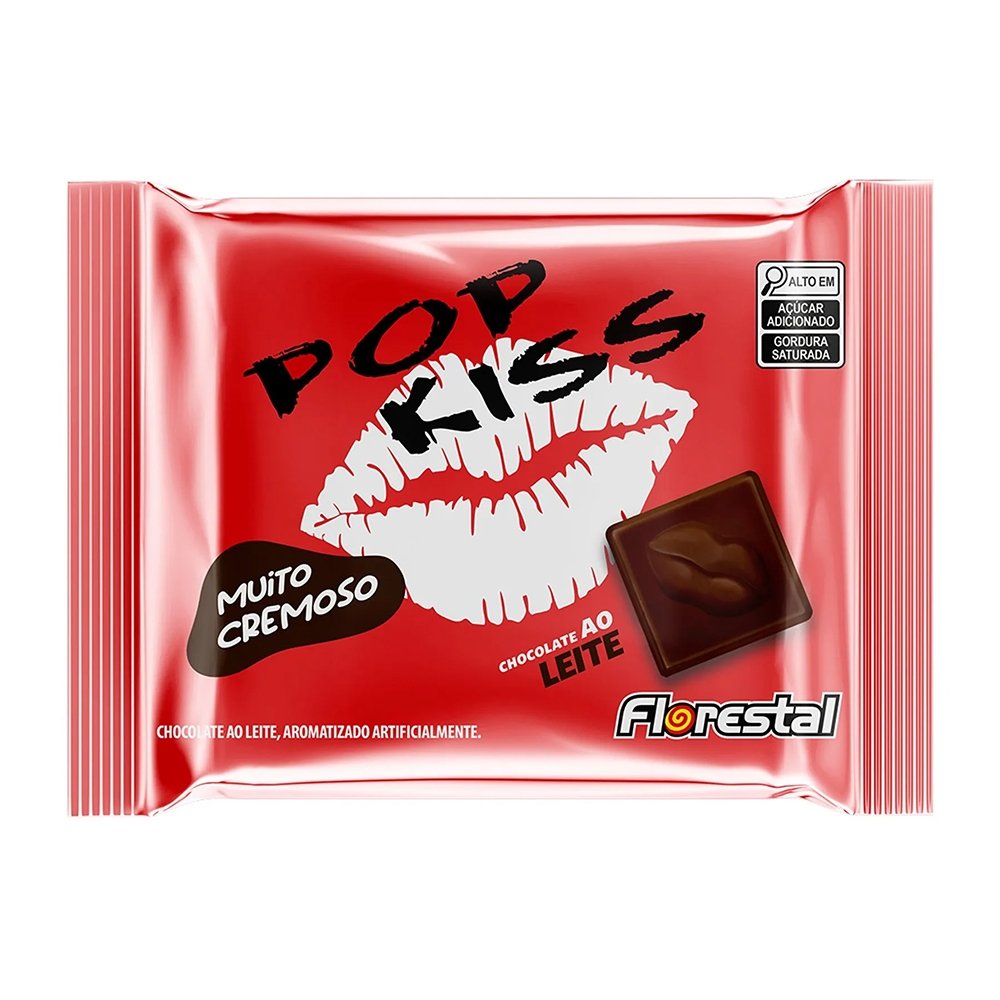Chocolate Pop Kiss ao Leite 20g - Embalagem com 15 Unidades