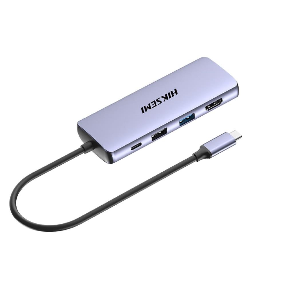 Hub USB-C Macho Hiksemi , 1x HDMI, 4x USB-A, 1x USB-C, 1x SD/Micro-SD - HS-HUB-DS8