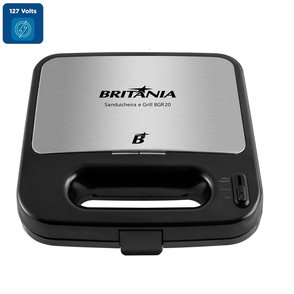 Sanduicheira e Grill Britânia Antiaderente Preta BGR20 ¿ 127 Volts