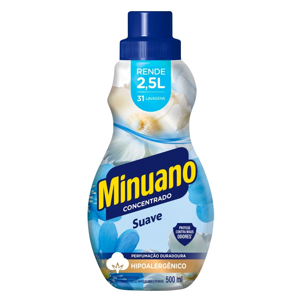 Amaciante Minuano Concentrado Suave Branco 500ml - Embalagem com 12 Unidades