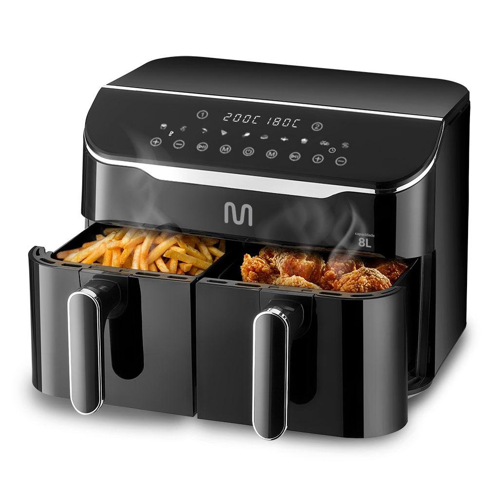 Fritadeira Eletrica sem oleo Air Fryer 8L Preta com 2 Gavetas 1800W 127V Multi - GO219