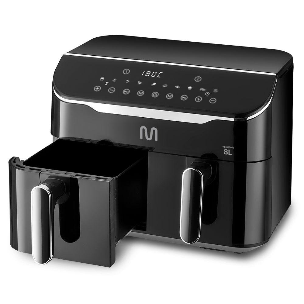 Fritadeira Eletrica sem oleo Air Fryer 8L Preta com 2 Gavetas 1800W 127V Multi - GO219