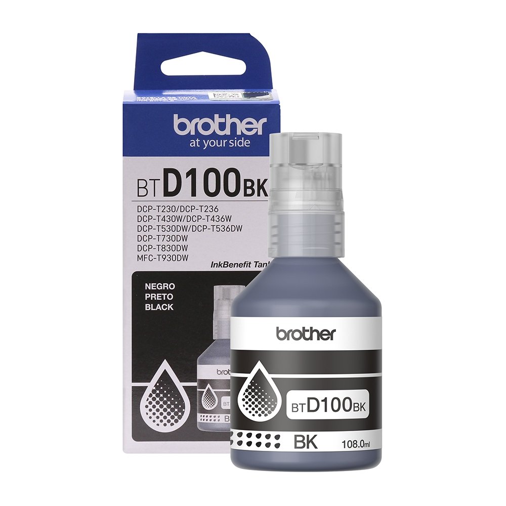 Refil de Tinta Brother BTD100BK - Preto, DCPT230/DCPT430W/DCPT436W/DCPT530DW/DCPT730DW/DCPT830D