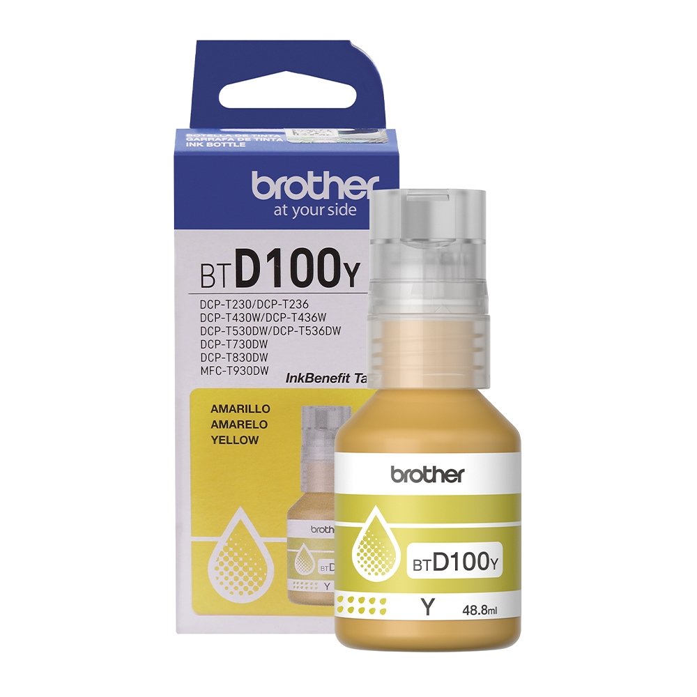 Refil Tinta Brother BTD100Y - Amarela, DCPT230/DCPT430W/DCPT436W/DCPT530W/DCPT730DW/DCPT830DW