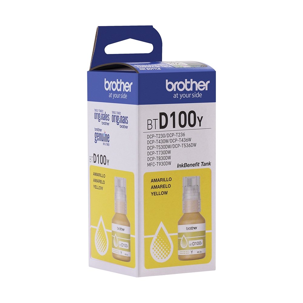 Refil Tinta Brother BTD100Y - Amarela, DCPT230/DCPT430W/DCPT436W/DCPT530W/DCPT730DW/DCPT830DW