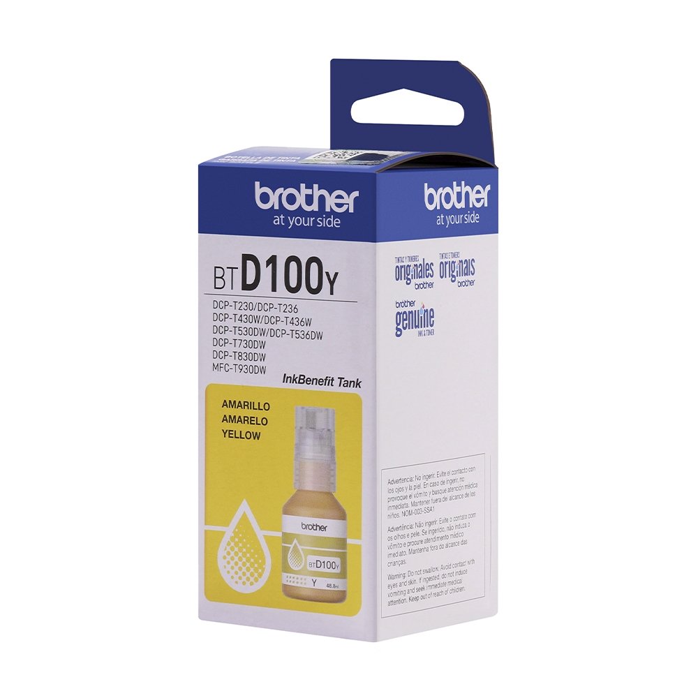 Refil Tinta Brother BTD100Y - Amarela, DCPT230/DCPT430W/DCPT436W/DCPT530W/DCPT730DW/DCPT830DW