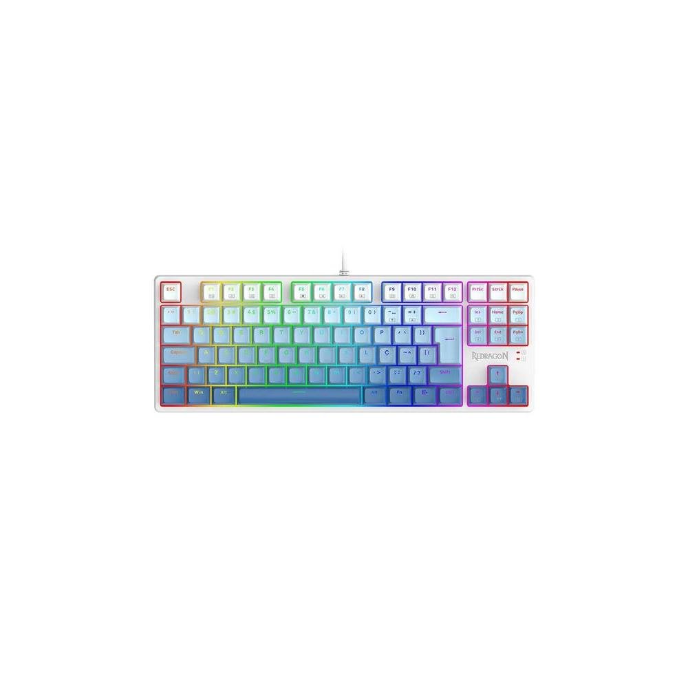 Teclado Mecanico Gamer Redragon Daksa, RGB, Switches Redragon Brown, ABNT2, Branco e Azul - K576GBRGB.
