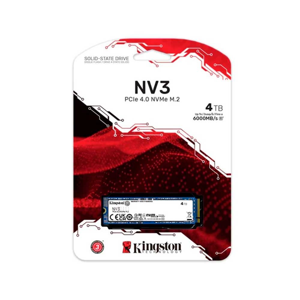 SSD Kingston NV3, 4TB, M.2 NVMe, 2280, PCIe 4.0, Leitura 6000MBs e Gravação 5000MBs, SNV3S/4000G
