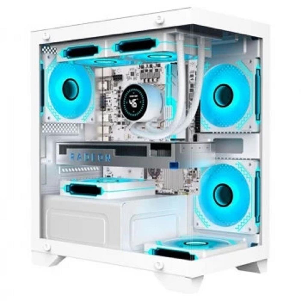 Gabinete Gamer K-MEX Poseidon II, mATX, ITX, USB, Lateral e Frontal em Vidro, Sem Fan, Branco