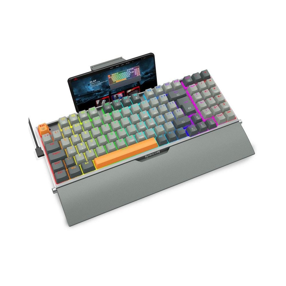 Teclado Mecanico Gamer Redragon Olaf, RGB, Switch Dust-Proof Brown, ABNT2, Cinza e Laranja - K648GG-RGB.