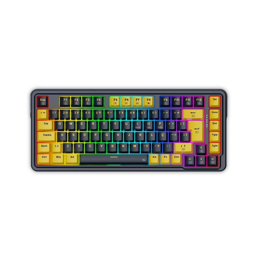 Teclado Mecanico Gamer Redragon ELF, RGB, Switch Melt Gold, Formato: 75, ABNT2, Preto e Amarelo - K649PY-RGB.