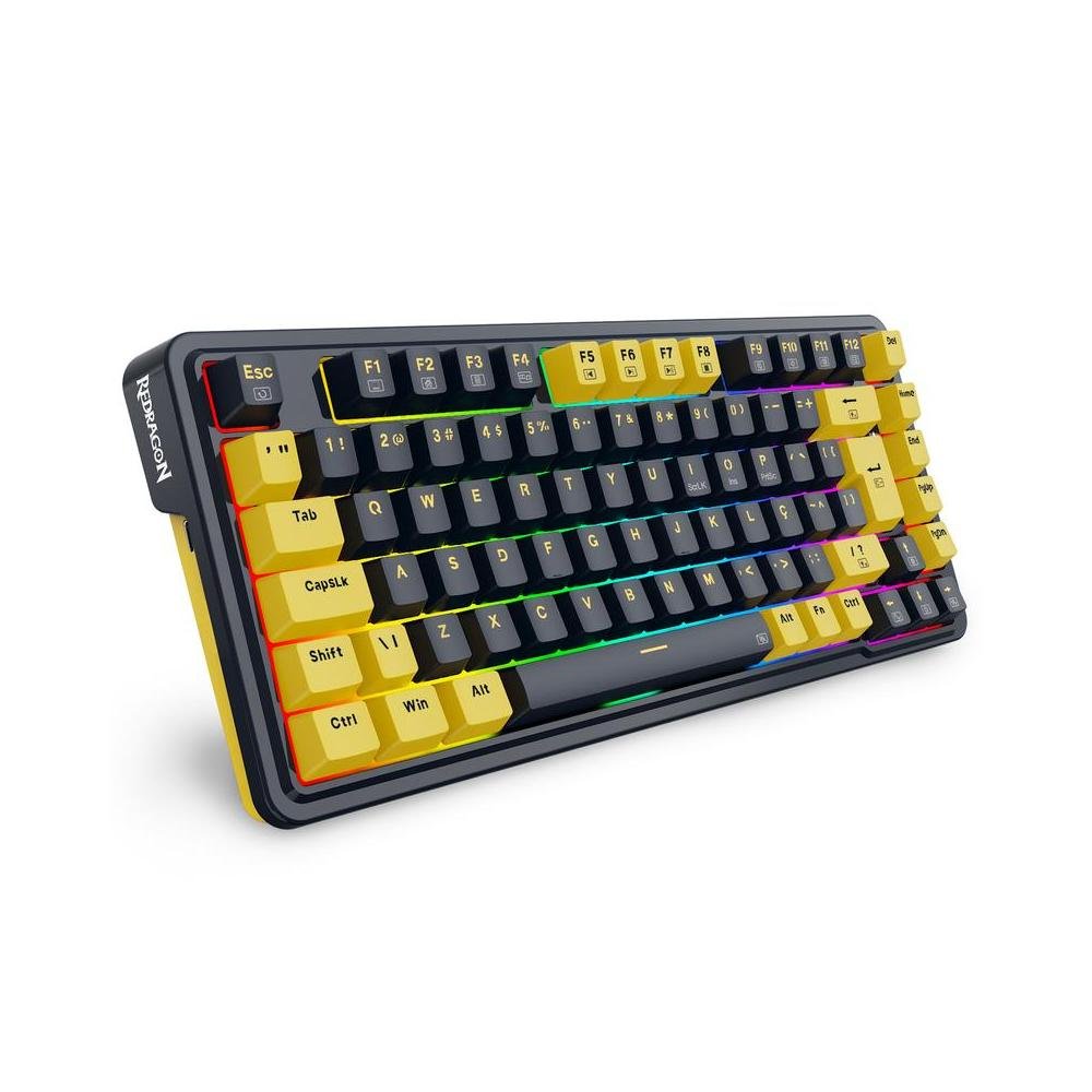 Teclado Mecanico Gamer Redragon ELF, RGB, Switch Melt Gold, Formato: 75, ABNT2, Preto e Amarelo - K649PY-RGB.