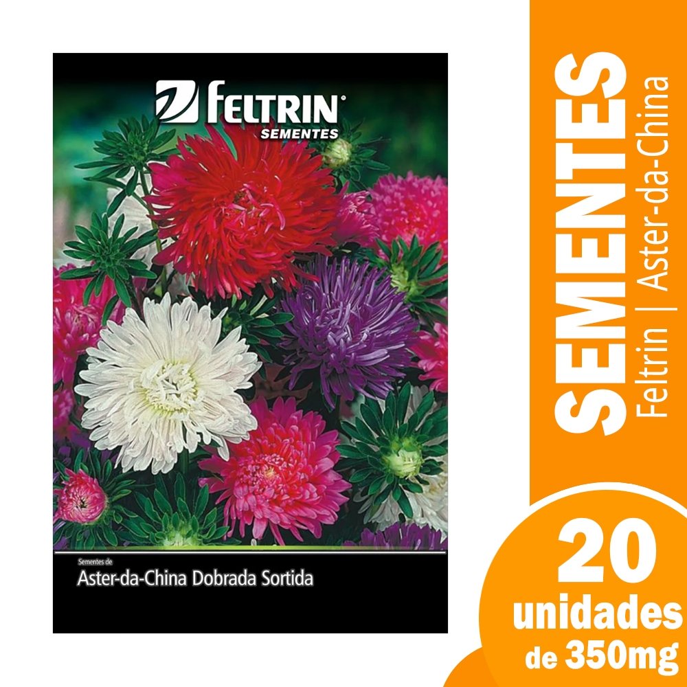 Sementes de Flor Aster da China - Dobrada Sortida Americana Bonsai Feltrin 350mg - Embalagem com 20 Unidades