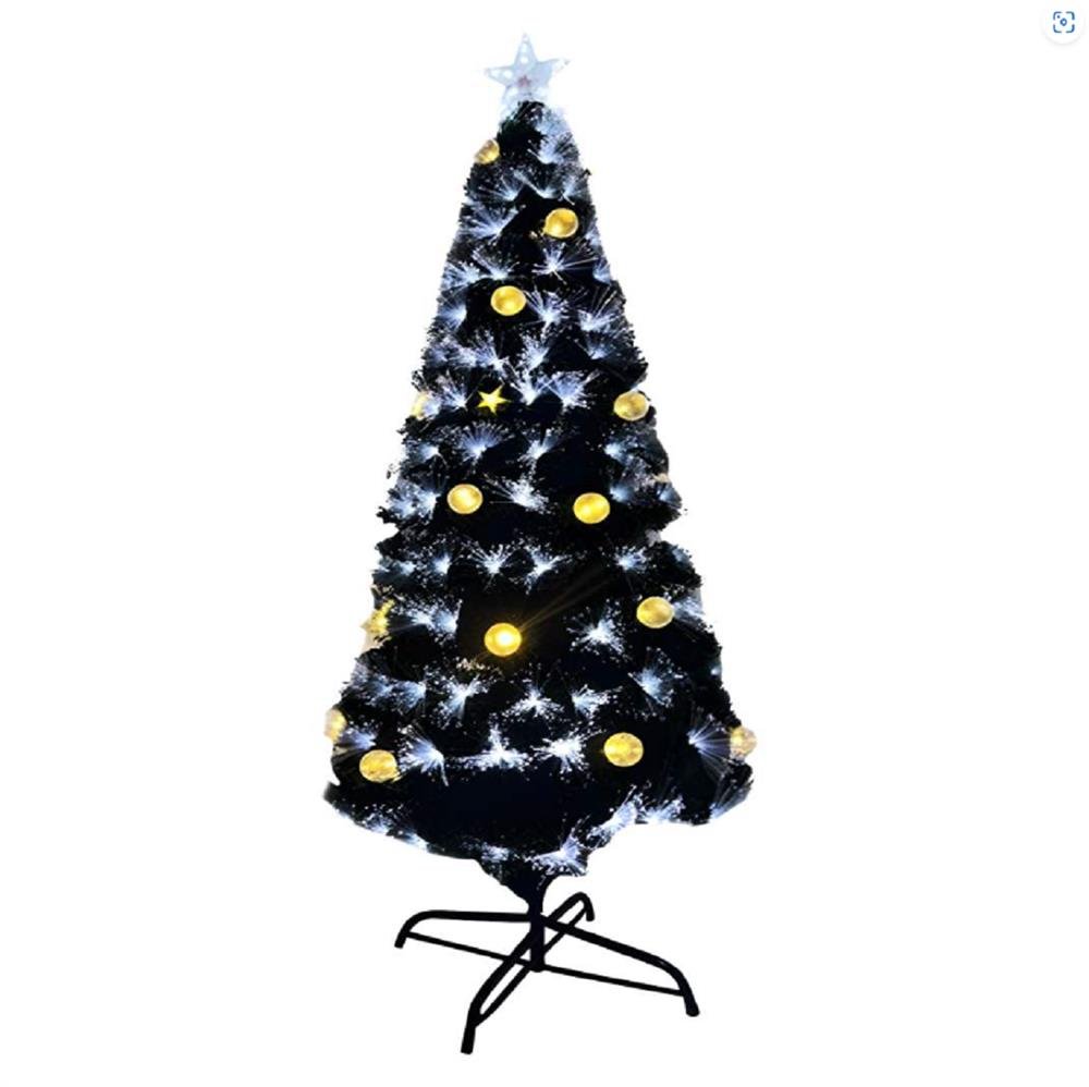 Árvore Fib. Óptica Verde Led Branco C/ Flores Brancas E Decoração Led Warm White Nos Galhos E Estrela No Topo 180Cm