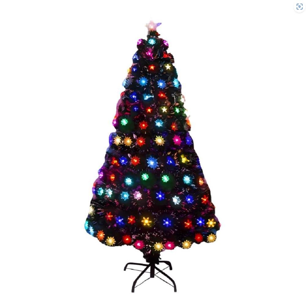 Árvore fib. Óptica verde led rgb c/ flores led mult. Nos galhos e estrela no topo 60CM