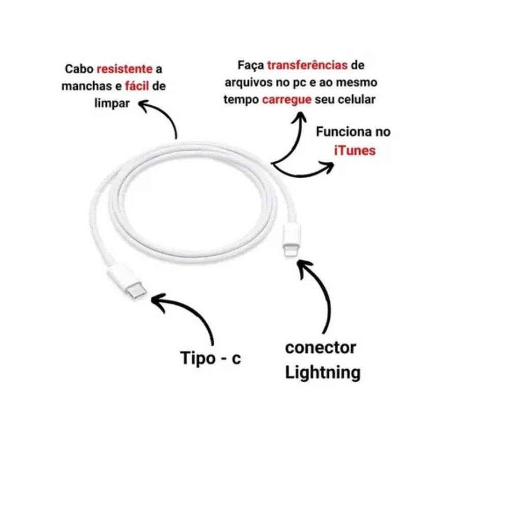 Carregador Para iPhone 20W Fonte + Cabo Lightning Tipo C