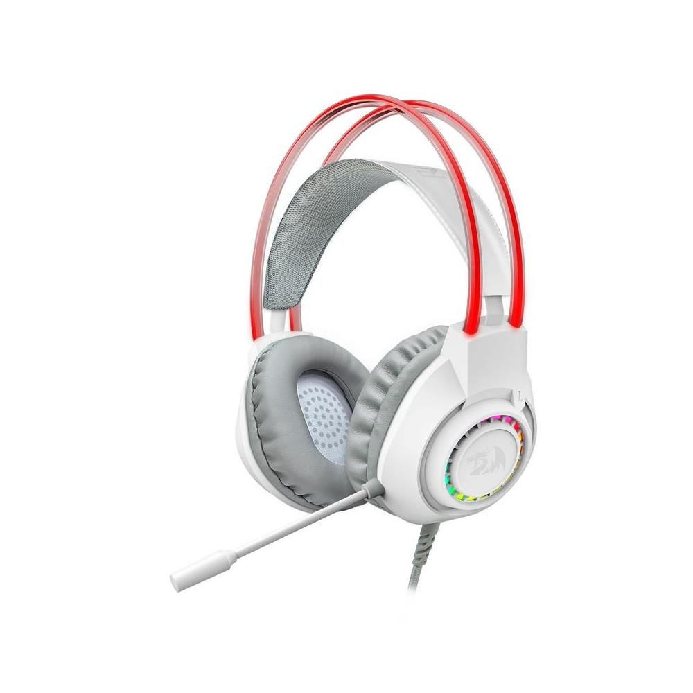 Headset Fone Gamer Redragon Scream, Iluminacao na lateral e arcos, Driver 40 mm, P2 Dupla, Adaptador P3, USB - Branco - H231W-RGB.