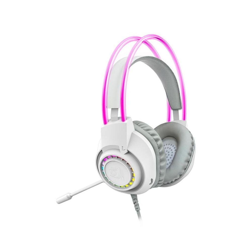Headset Fone Gamer Redragon Scream, Iluminacao na lateral e arcos, Driver 40 mm, P2 Dupla, Adaptador P3, USB - Branco - H231W-RGB.