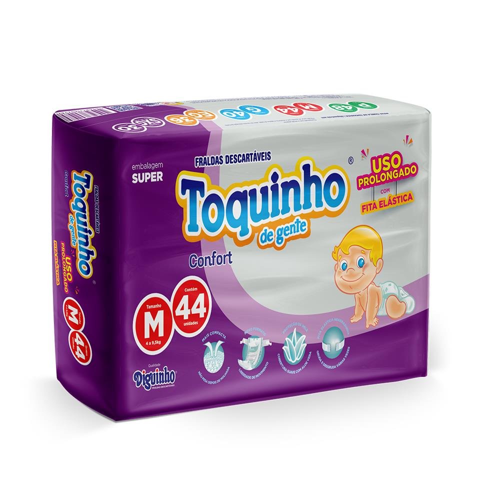 Fralda descartável toquinho confort super M - 44 Unidades