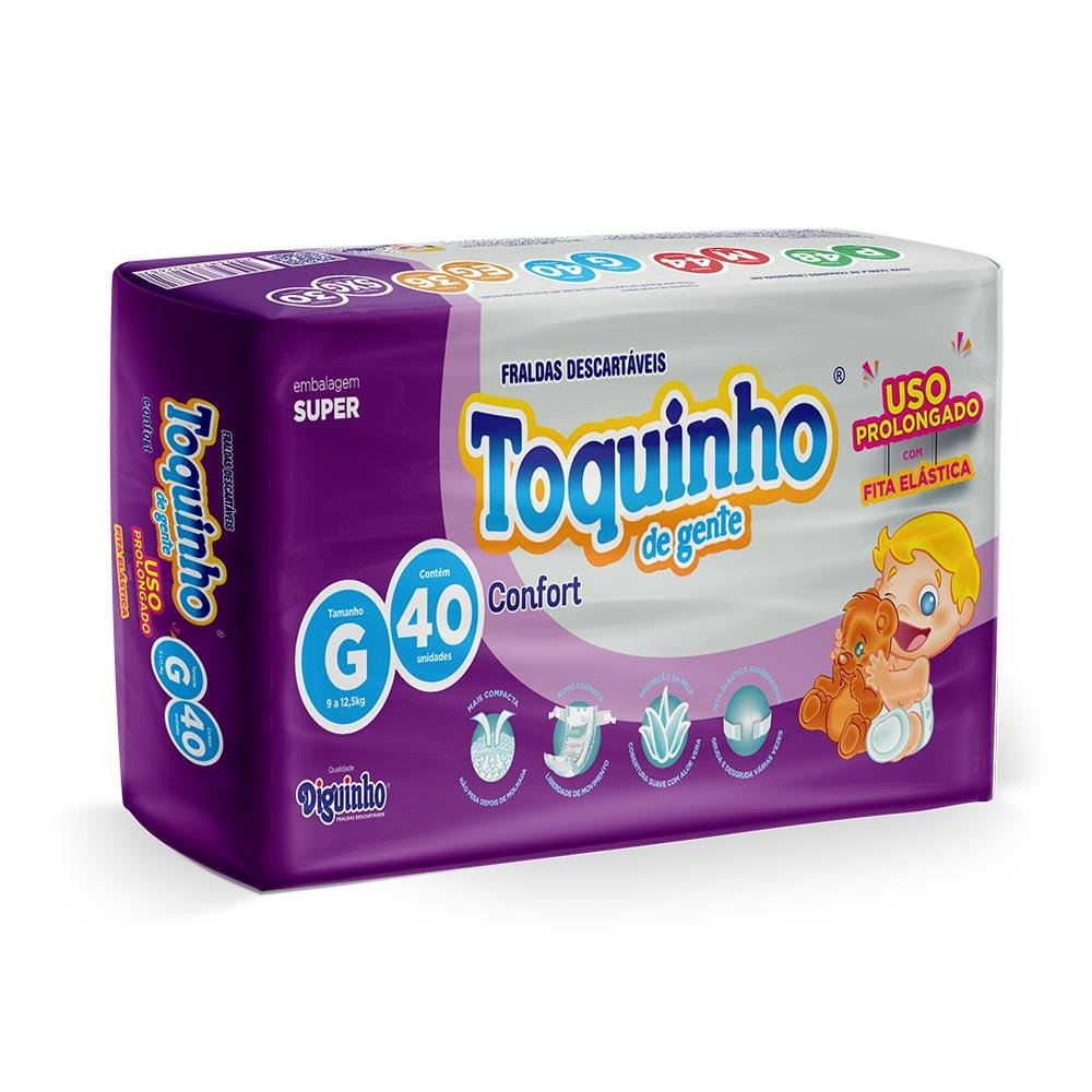 Fralda descartável toquinho confort super G - 40 Unidades