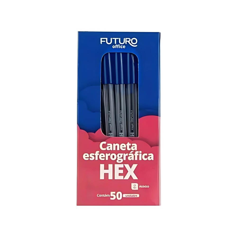 Caneta Esferografica Futuro Hex Azul 1.0Mm Com 50 Unidades Ref Fo232202