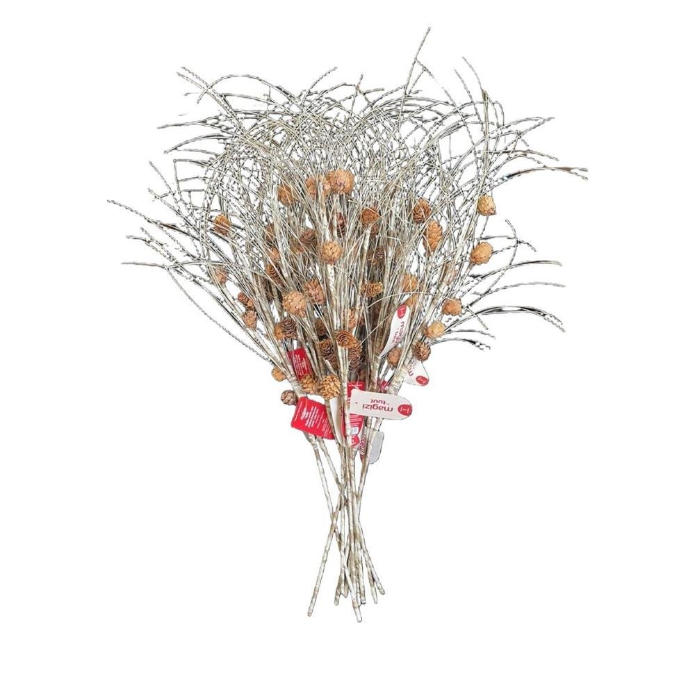 Galho Decorativo Magizi Mini Pinhas Haste Natal 71Cm Ref 28166