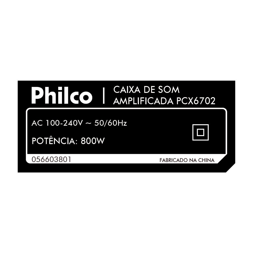 Caixa de Som Amplificada Philco PCX6702 - Bluetooth/Aux/USB, Bateria de Até 12 horas, 800W, Preto