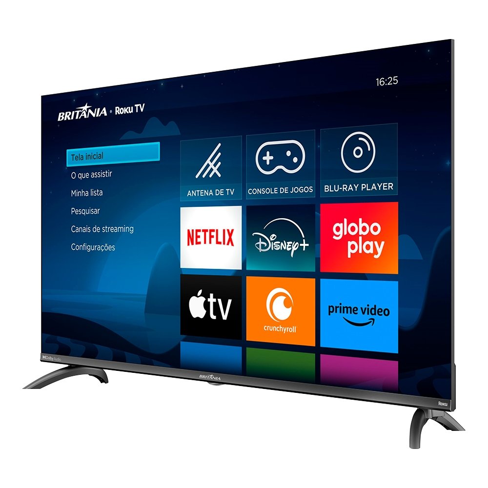 Smart TV 40" LCD LED Britânia BTV40M9GR2CGB - Roku, Wi-Fi, Full HD, Dolby, 3 HDMI e 2 USB