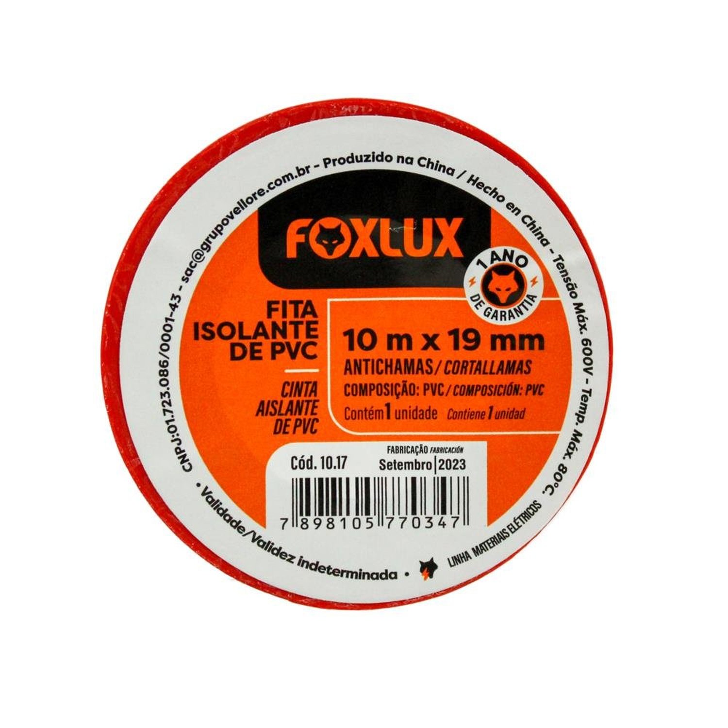 Fita Isolante 10 Metros Vermelha Foxlux