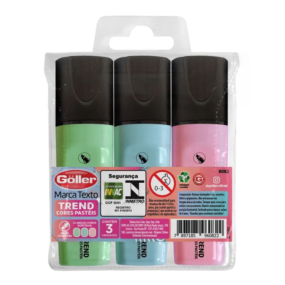 Marca Texto Wide Trend Com 3 unidades G-1202 Goller