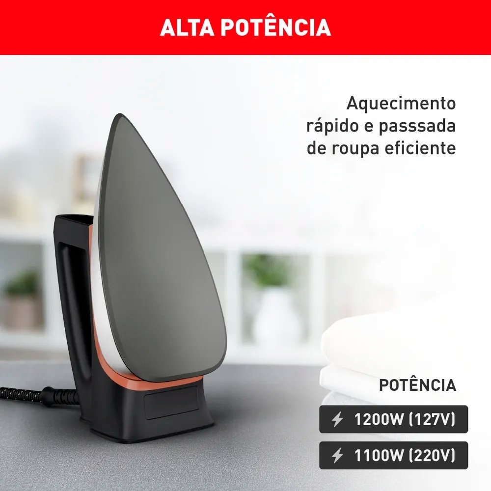 Ferro de Passar a Seco Arno FS31 Drygliss - Base Anti Aderente, 1200W, Preto/Inox, 220V
