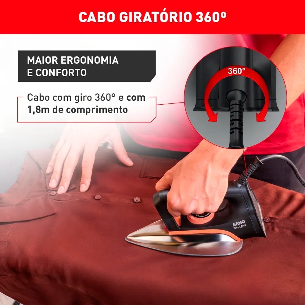 Ferro de Passar a Seco Arno FS31 Drygliss - Base Anti Aderente, 1200W, Preto/Inox, 220V