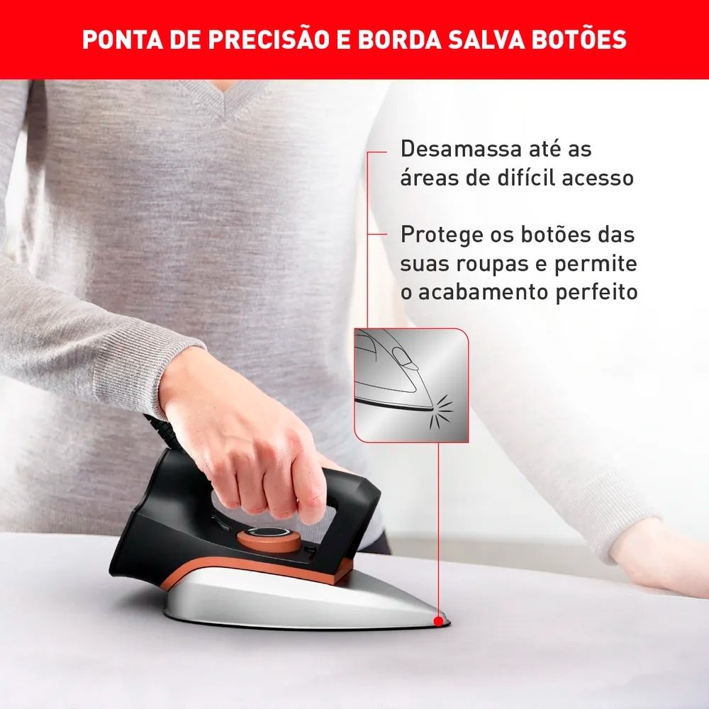 Ferro de Passar a Seco Arno FS31 Drygliss - Base Anti Aderente, 1200W, Preto/Inox, 220V