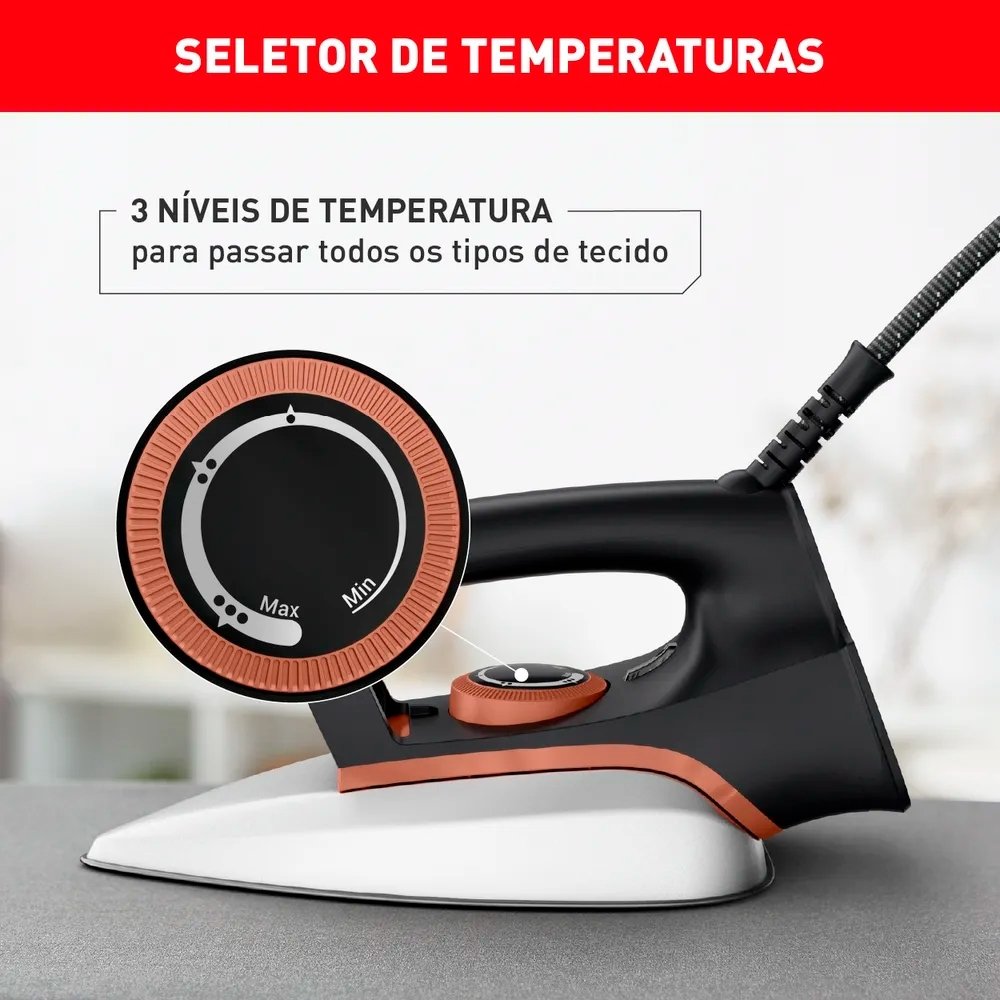 Ferro de Passar a Seco Arno FS31 Drygliss - Base Anti Aderente, 1200W, Preto/Inox, 220V