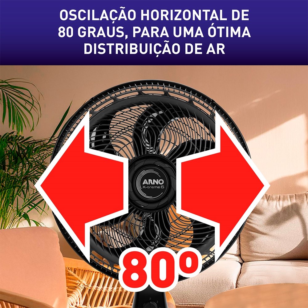 Ventilador de Mesa Arno VE60 X-Treme 2 Em 1 - 140W, 40cm, 6 Pás, 3 Velocidades, Preto, 220V