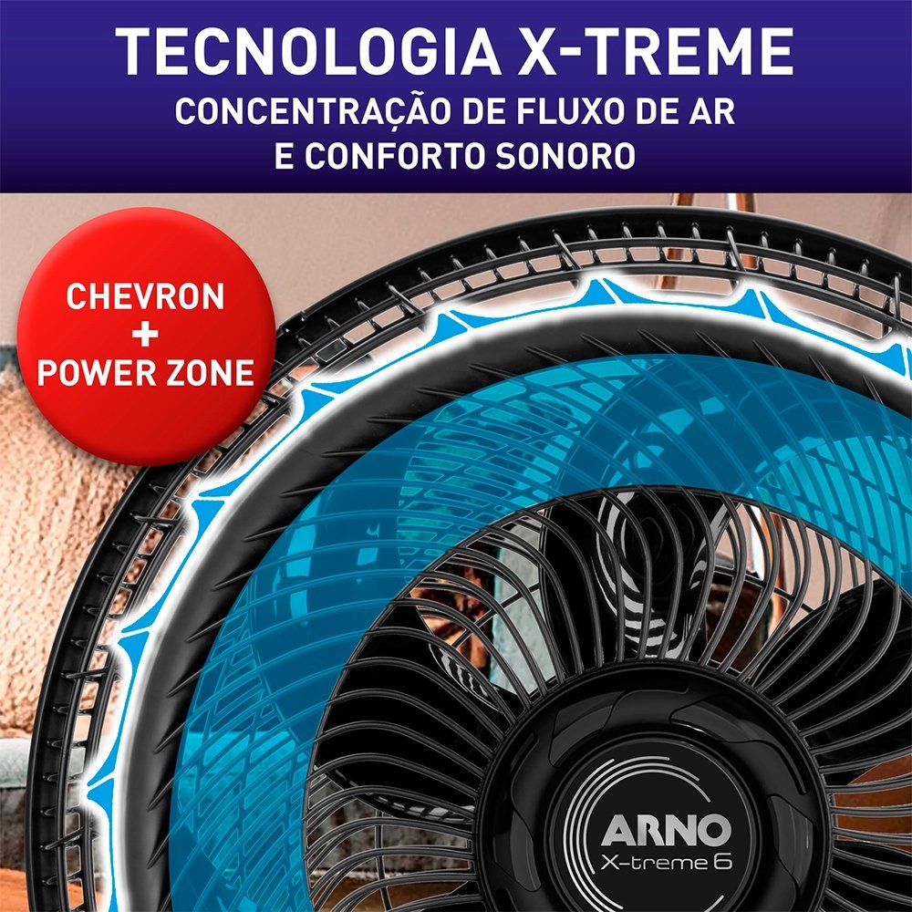 Ventilador de Mesa Arno VE60 X-Treme 2 Em 1 - 140W, 40cm, 6 Pás, 3 Velocidades, Preto, 220V