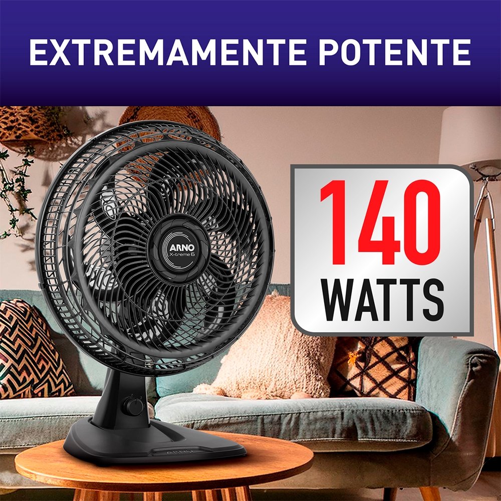 Ventilador de Mesa Arno VE60 X-Treme 2 Em 1 - 140W, 40cm, 6 Pás, 3 Velocidades, Preto, 220V