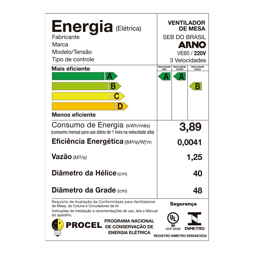 Ventilador de Mesa Arno VE60 X-Treme 2 Em 1 - 140W, 40cm, 6 Pás, 3 Velocidades, Preto, 220V