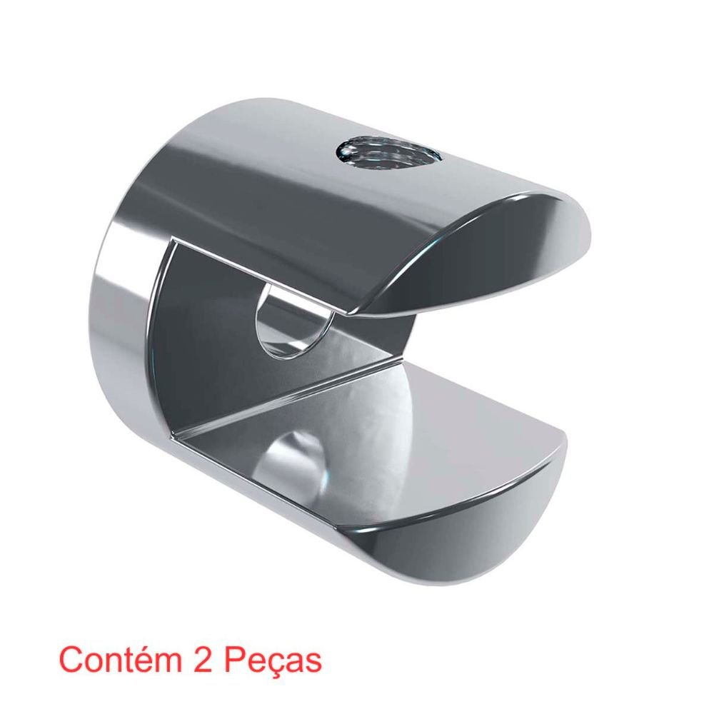 Suporte Prateleira De Vidro Curto 8 Mm + Paraf Mad. 3,8x40 + Bucha 6 Mm - 2 Pc