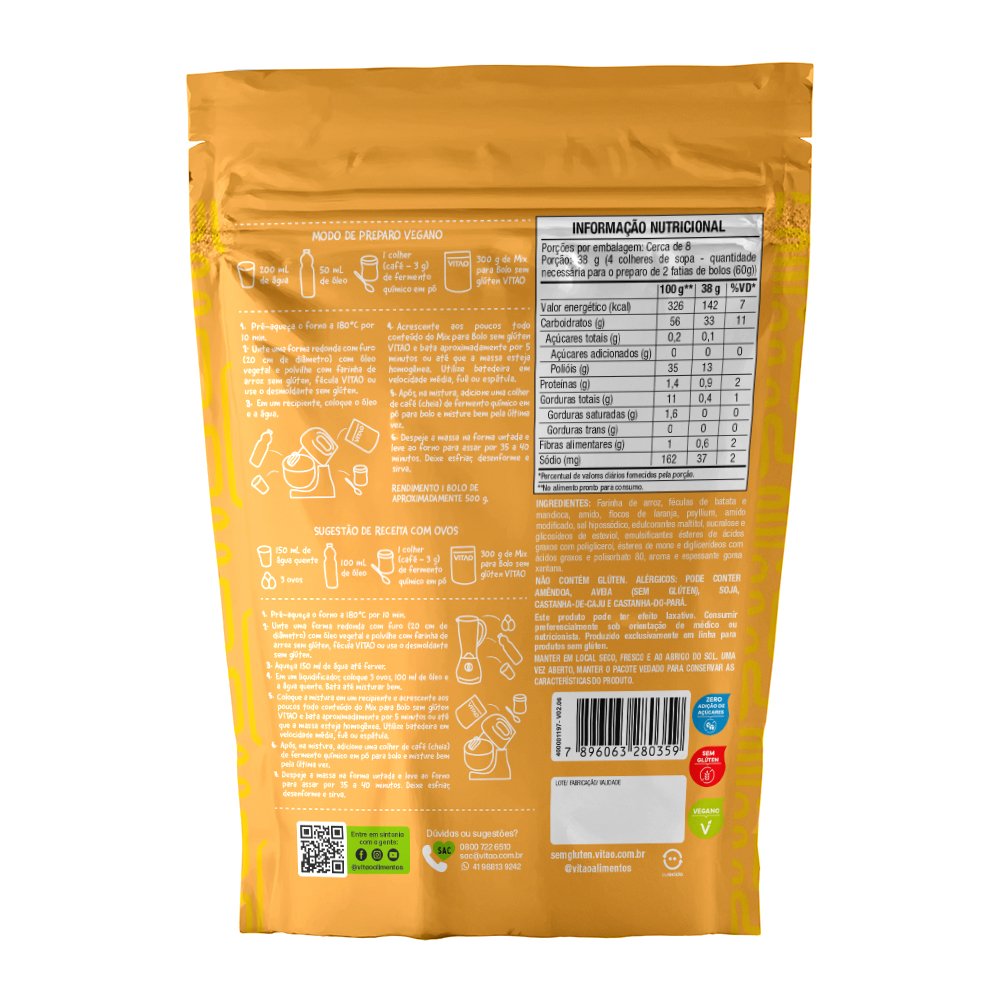 Mix Bolo Sem Gluten Laranja 300g Caixa Com 12 Unidades